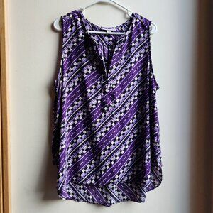 Dana Buchman Purple/White V-Neck Sleeveless Blouse Size XL